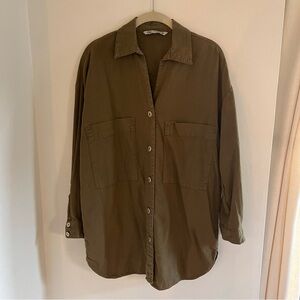 Zara Olive Oversized Shirt Jacket
